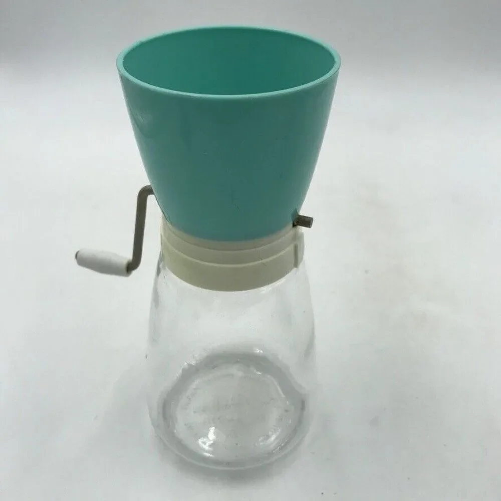 Vintage White Green Juicer Glass Nut Grinder Kitchenware